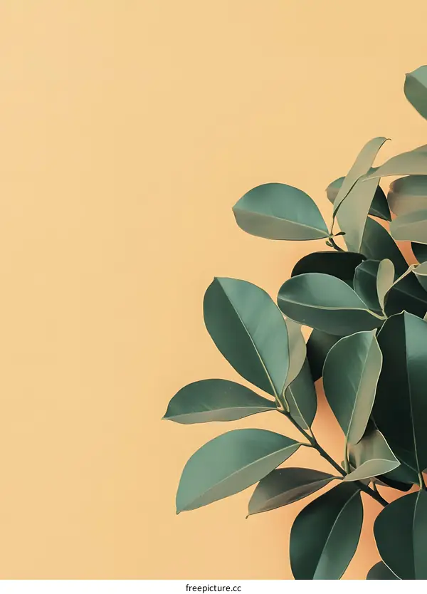 Green Leaves on Yellow Background Minimalist Nature Photography