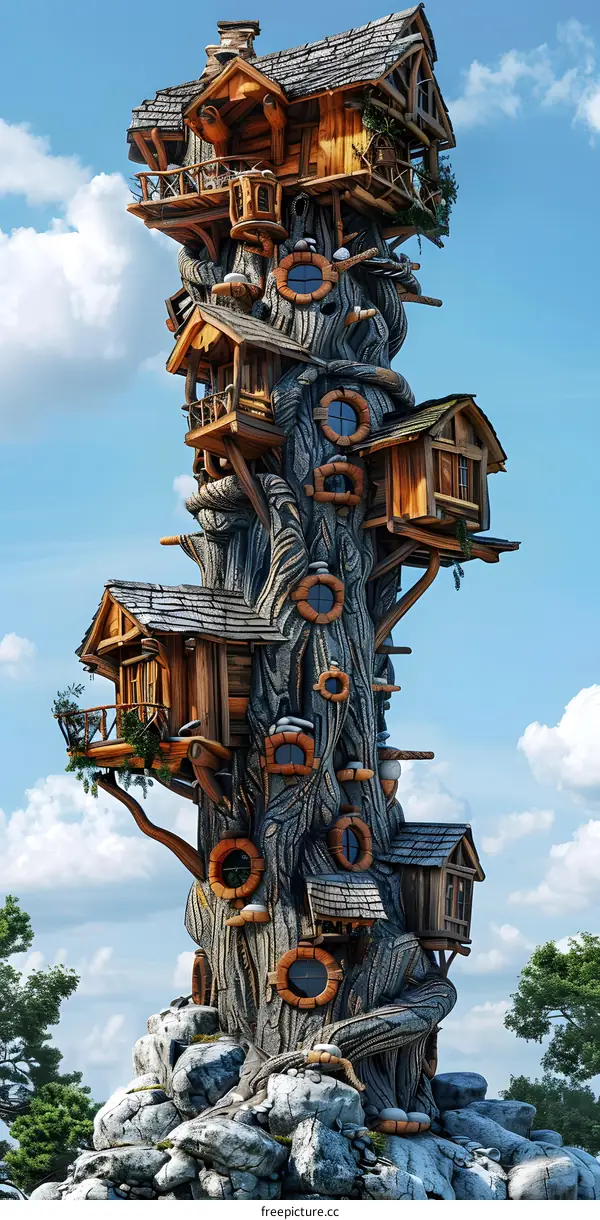 Whimsical Treehouse Village Fantasy