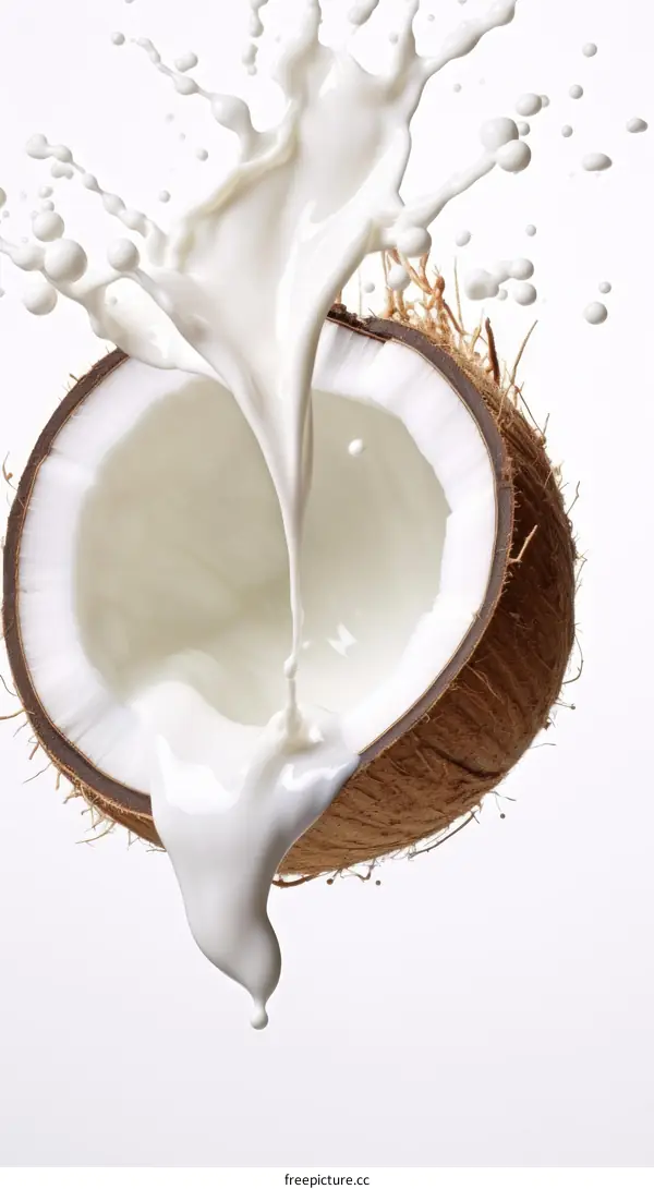 Coconut Milk Splashing Out of a Coconut