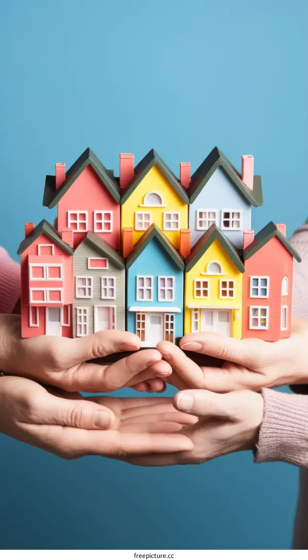Hands Holding Colorful Model Homes: A Symbol of Community and Support