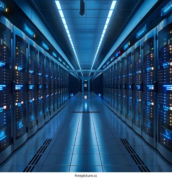 Server Room With Rows Of Racks Of Servers