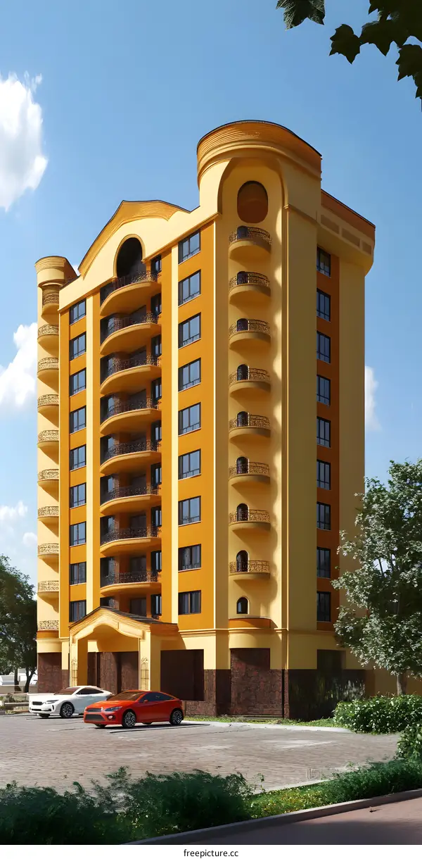 Modern Architectural Design of Residential Building with Balconies