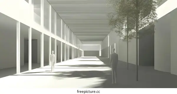 Minimalist Architecture Design of a Modern Building with Two People