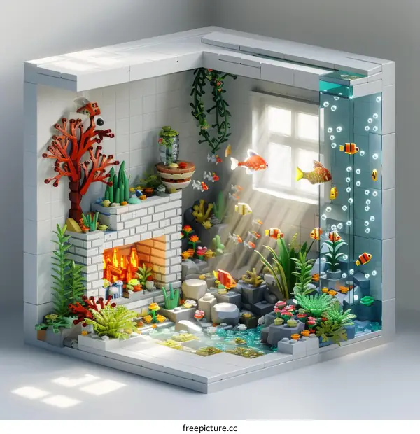 Lego Aquarium with Fireplace and Plants