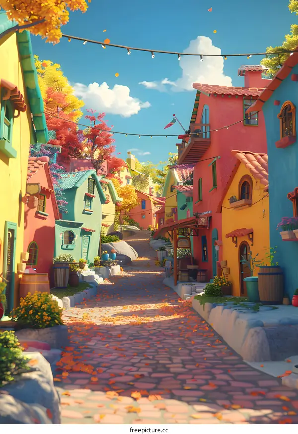Colorful Houses in a Sunny Village