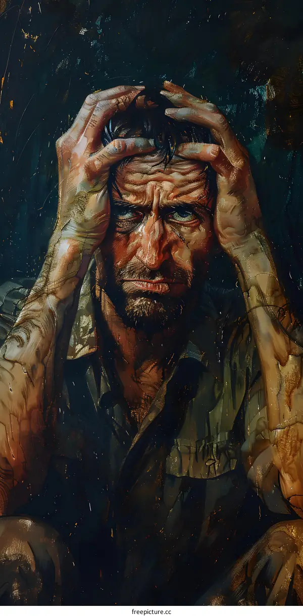 Portrait of a man with hands on head