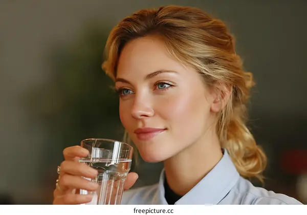 Woman Drinking Water Portrait
