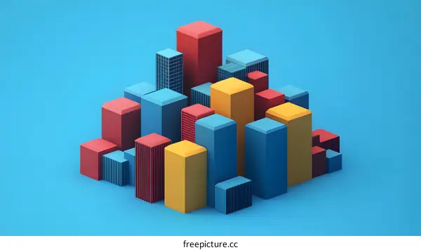 Geometric Cityscape Illustration with Colorful Buildings