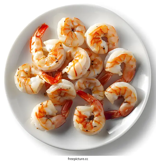 Plate of cooked shrimps