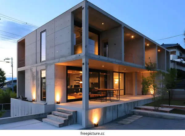 Modern Concrete House with Patio and Minimalist Design