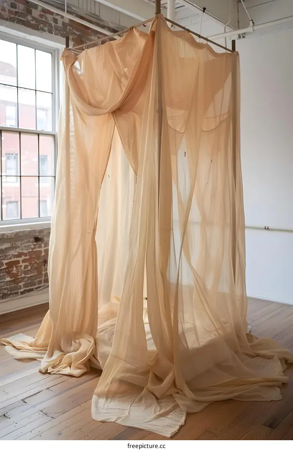 Beige Canopy Draped Over A Wooden Frame