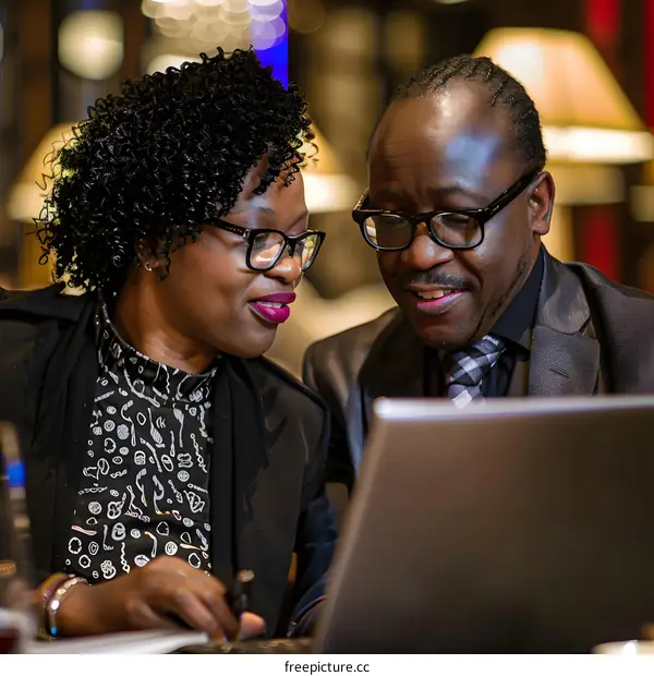 Two Business People Working on a Laptop