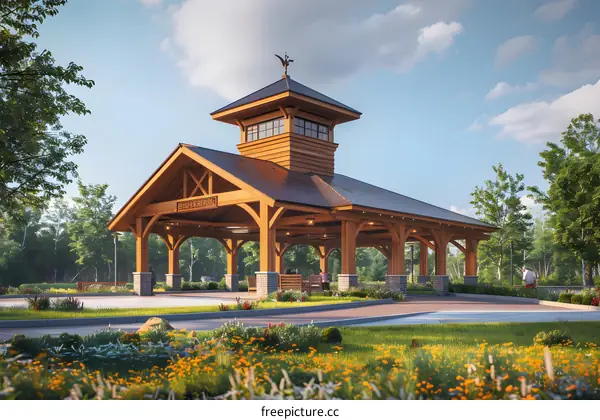 Wooden pavilion in the park
