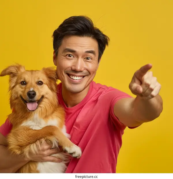 Asian man with dog
