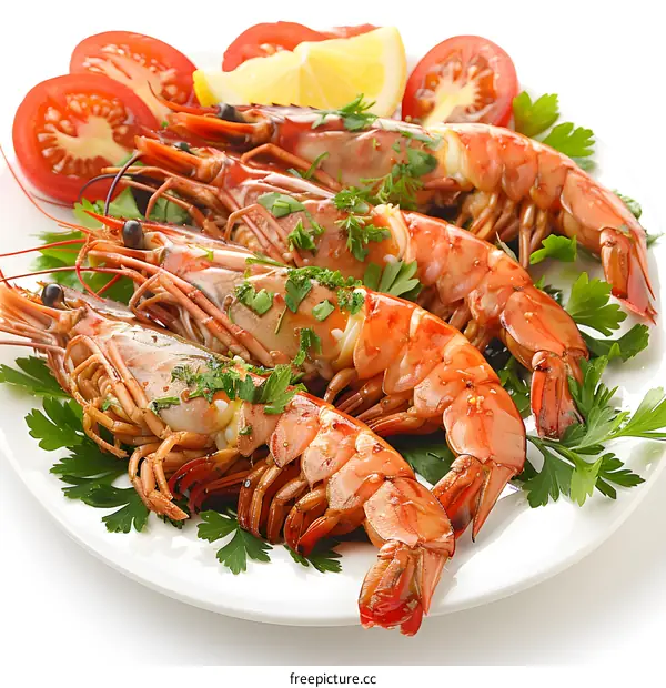 Grilled tiger prawns with lemon and parsley