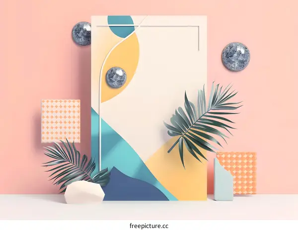 Abstract Minimalist Art Design with Palm Leaves and Geometric Shapes