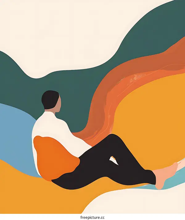 Abstract Man Sitting on a Colorful Landscape