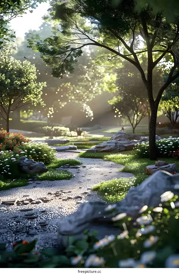 The interplay of light and shadow: A path through the woods