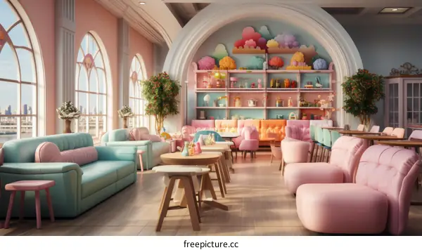 Pastel-Colored Living Room with City Views
