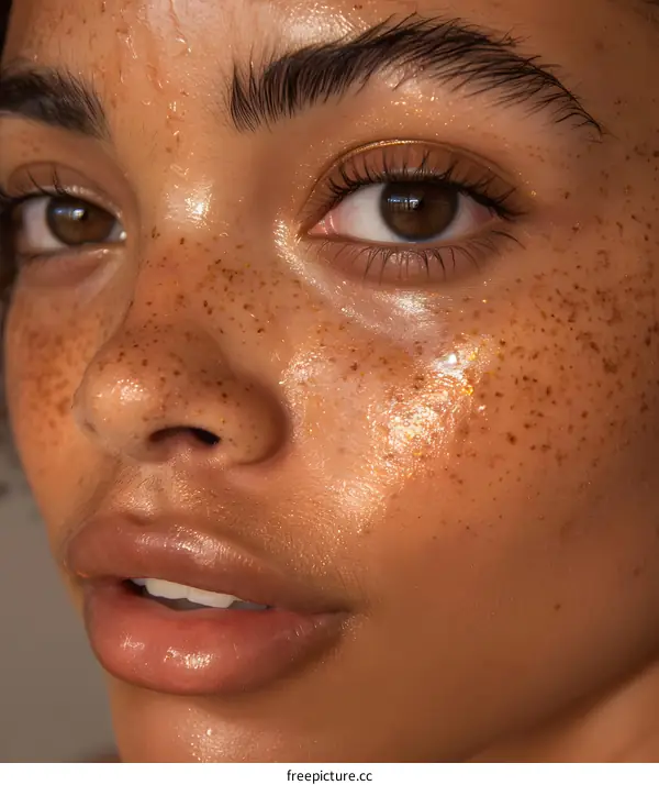 Close Up Of Young Woman With Freckles
