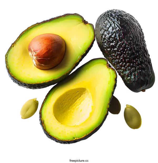 [Transparent Background PNG]Fresh avocado cut in half on white background