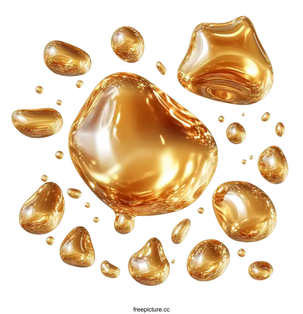 [Transparent Background PNG]Golden Liquid Drops Abstract Illustration