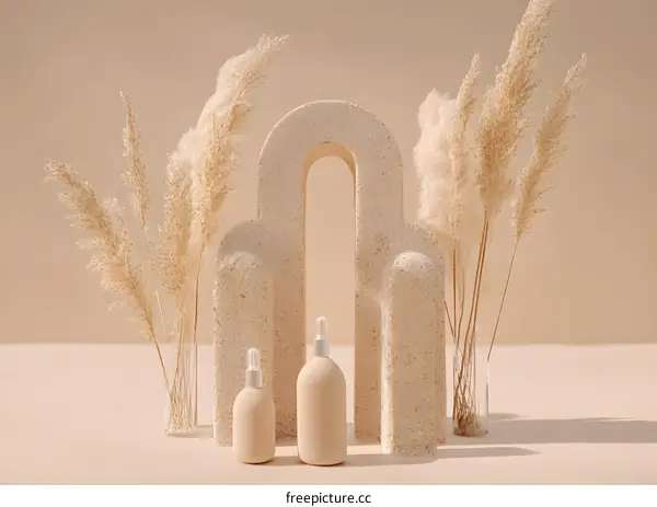 Minimalist Product Display with Arch and Pampas Grass