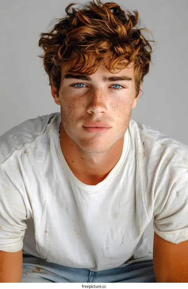 Portrait of a Young Man With Freckles and Red Hair