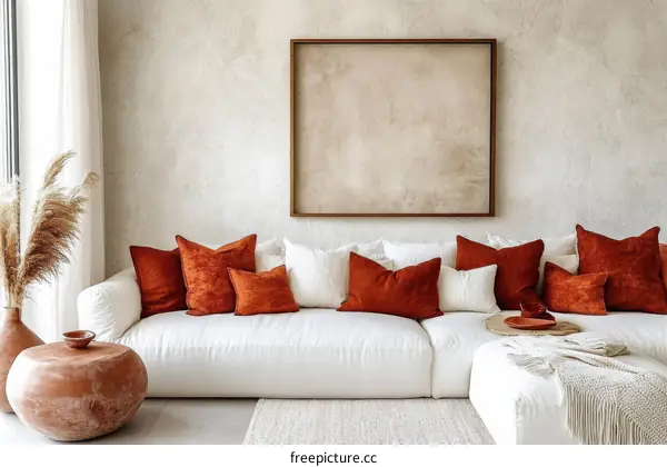 Modern Living Room with Warm Tones and Cushions