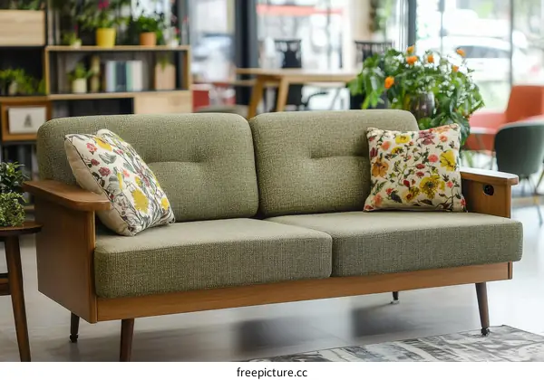 Vintage Sofa with Floral Pattern Cushions