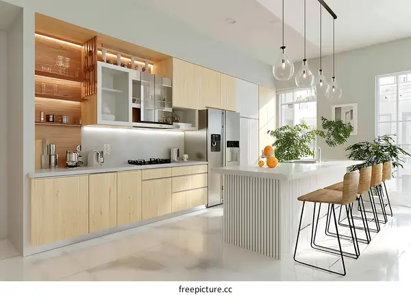 Modern Kitchen Interior Design with Wooden Cabinets