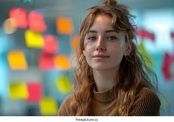 portrait of a young woman in front of a colorful background