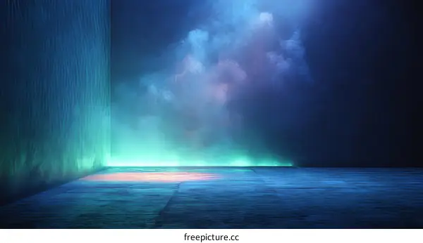 Neon Blue and Green Empty Concrete Studio Scene