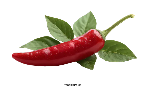 [Transparent Background PNG]Close-up of a Red Chili Pepper with Leaves