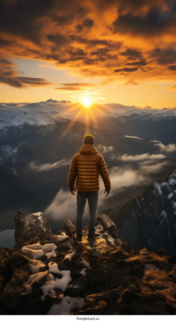 Man standing on a mountaintop overlooking a beautiful landscape
