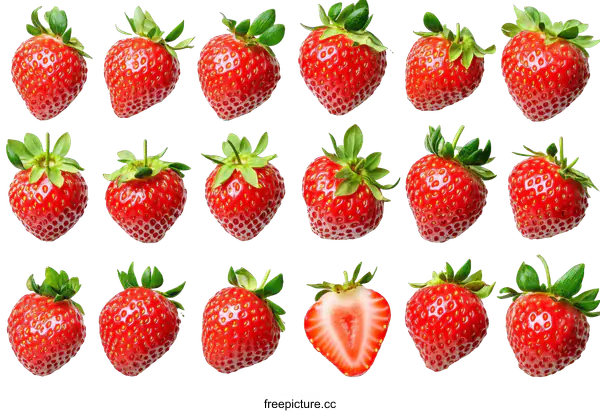 [Transparent Background PNG]Fresh Strawberries Pattern on White Background