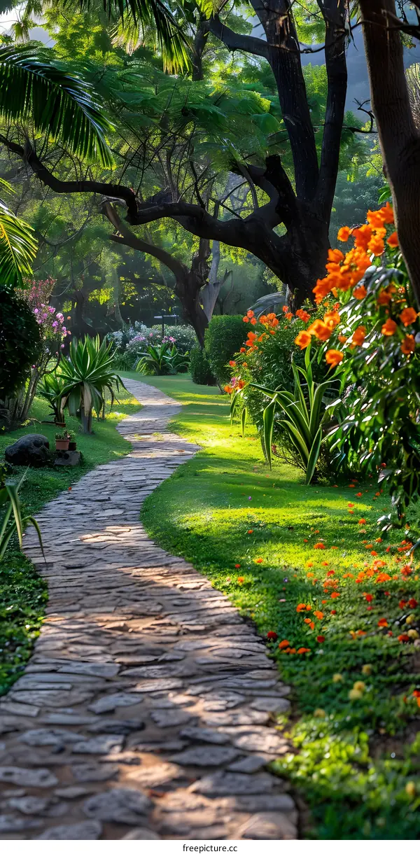 Stone Path through a Tropical Garden