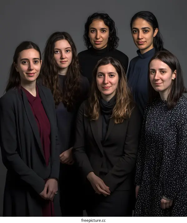 Group of Six Female Friends Posing Together for a Portrait
