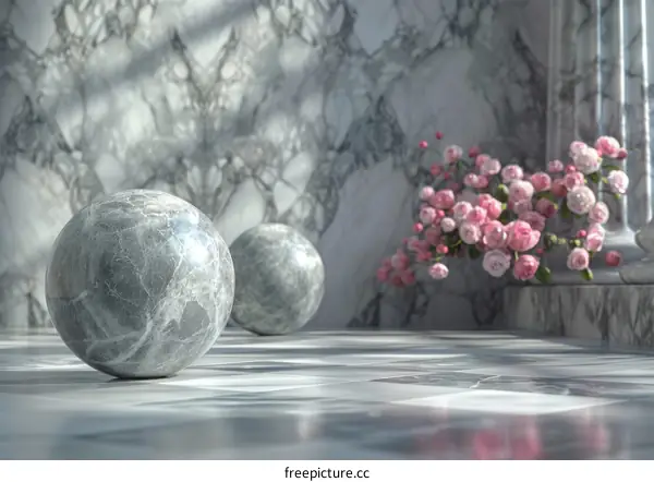 Marble Balls with Floral Arrangement in a Luxurious Interior