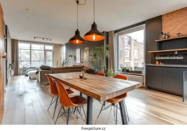 Modern Farmhouse Dining Area with City Views