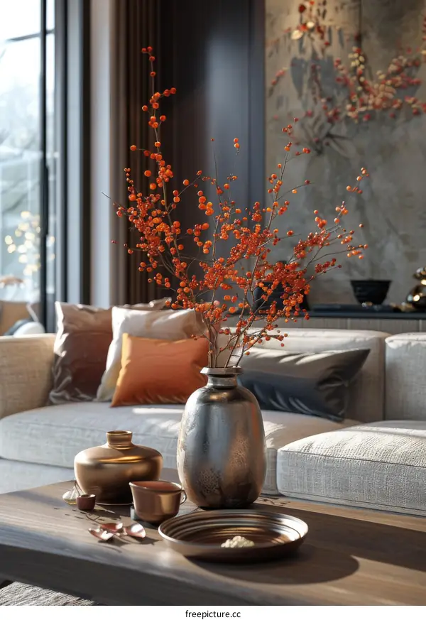 Modern Living Room Interior Design with Autumnal Accents