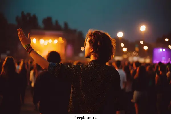 Outdoor Concert Crowd Enthusiastically Watching Performance