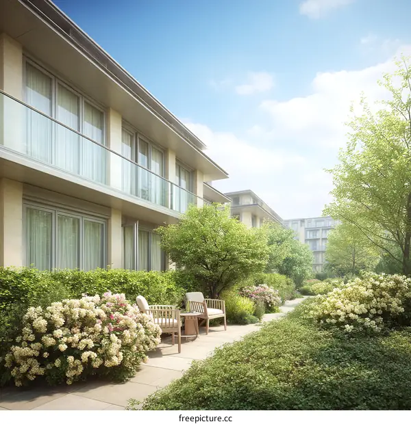 Modern European Courtyard Apartment Complex Illustration