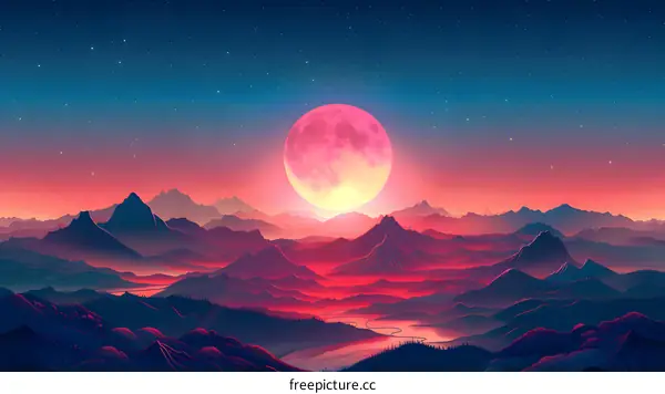 Mountain and lake landscape at sunset