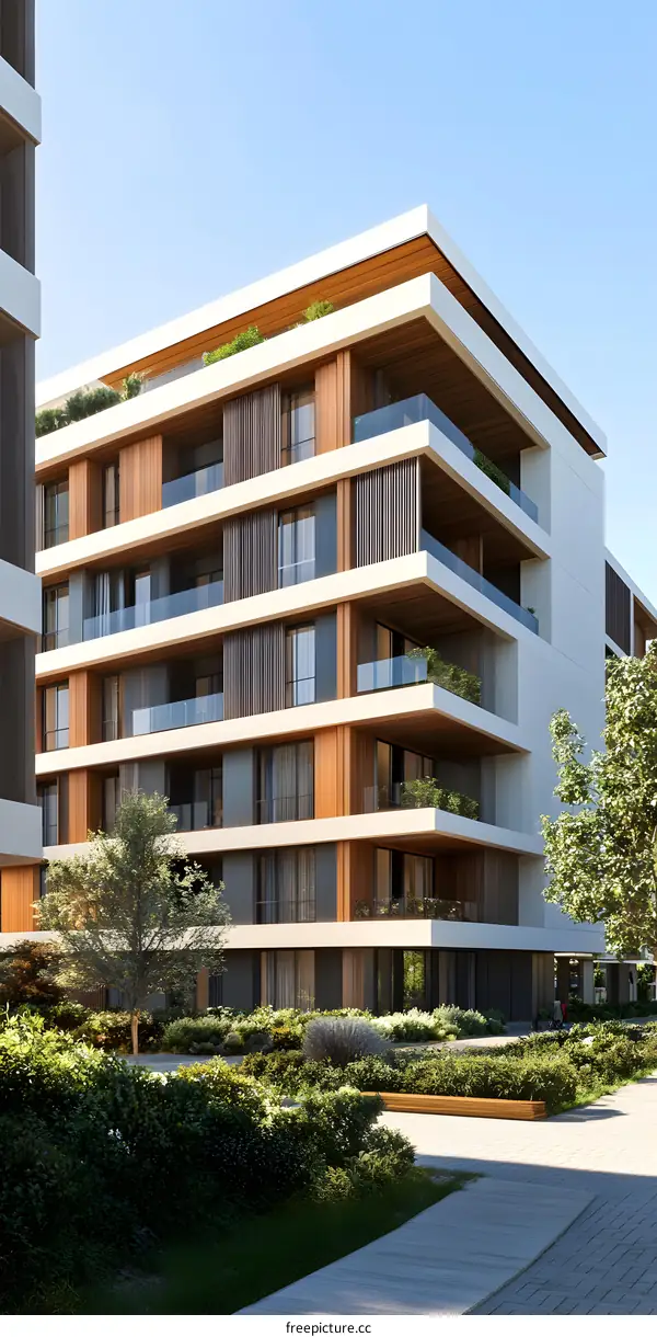 Modern Apartment Building with Green Landscaping