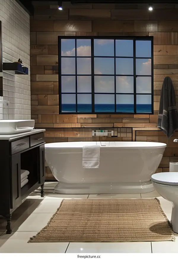Modern Farmhouse Bathroom with Ocean View