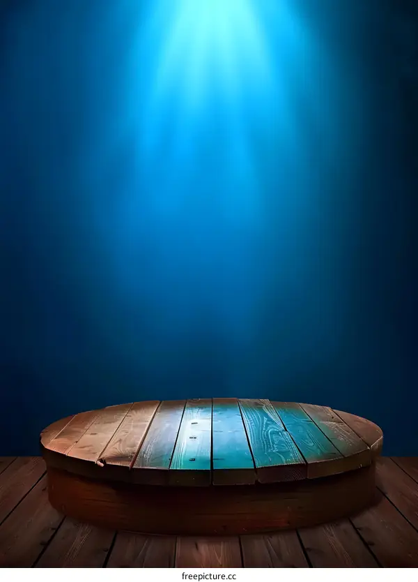 Wooden Platform Under Blue Spotlight