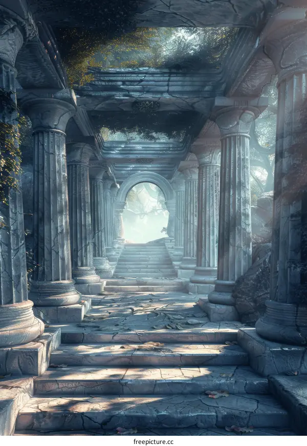 Mystical Temple Ruins Overgrown with Plants