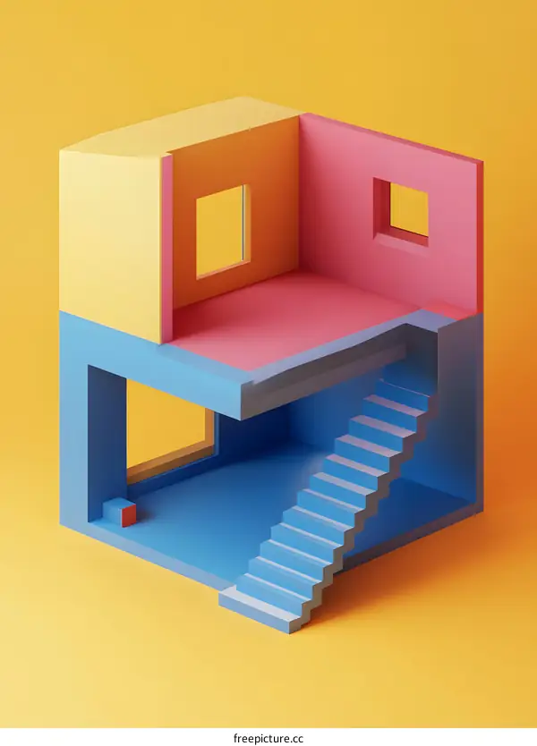 Abstract Minimalist 3D Render of a House with Stairs