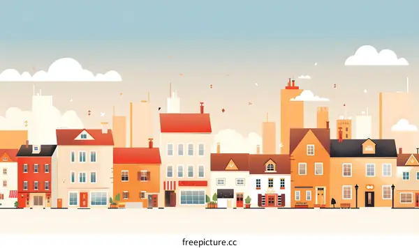 Simple Illustration of a Cityscape with Houses and Buildings